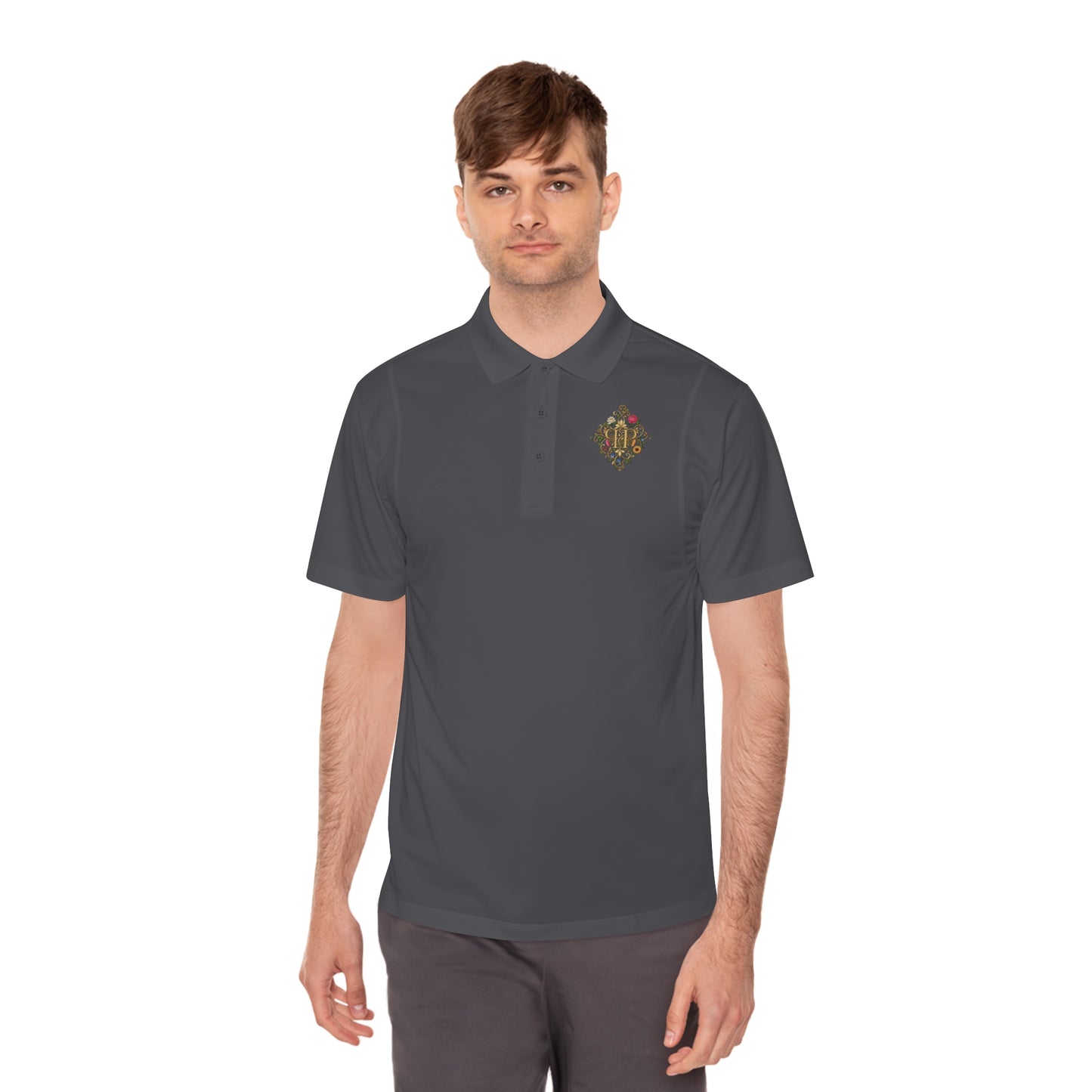 Men’s Polo Shirt – Vintage Floral “HeartGrove” Logo
