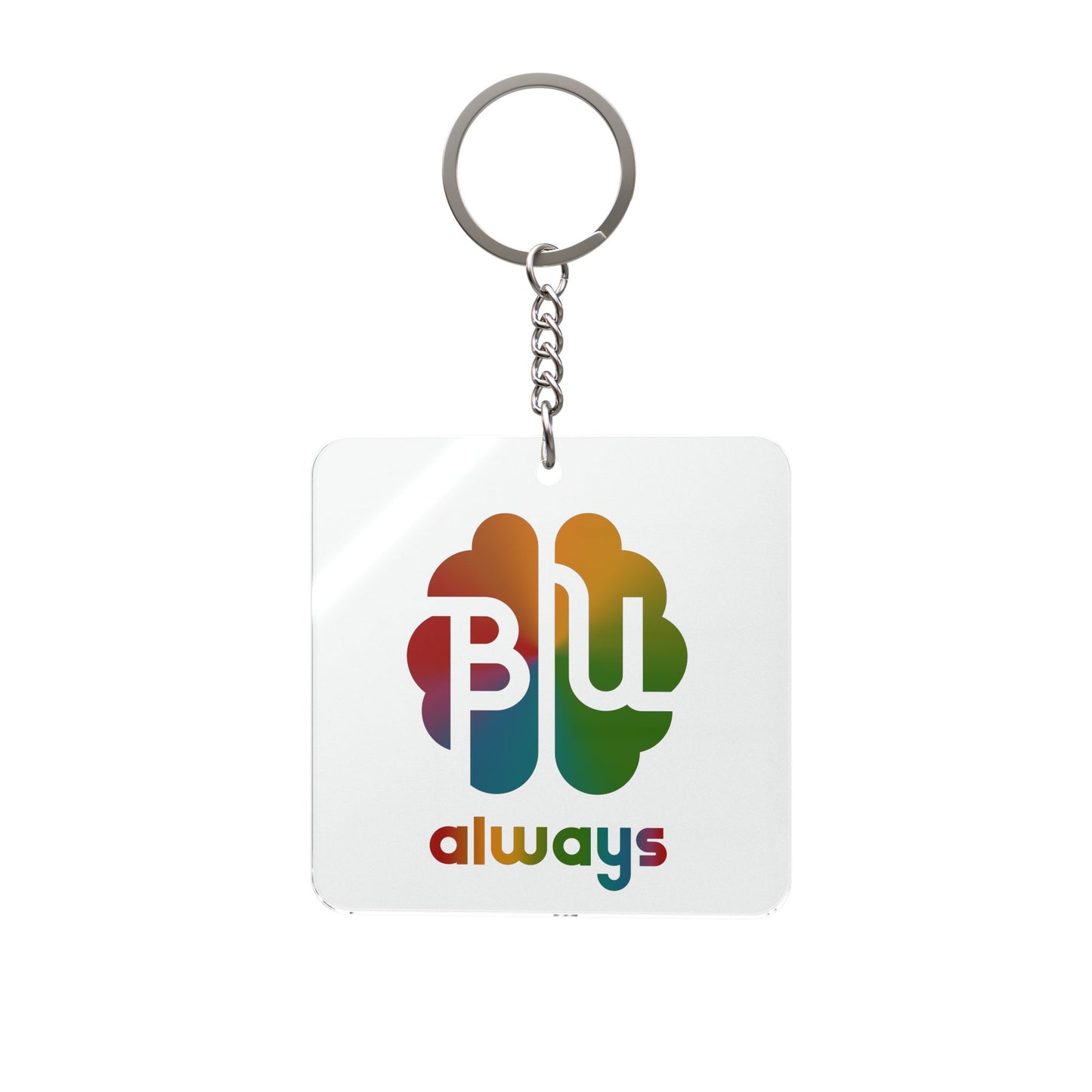 Always BU Rainbow Brain Acrylic Square Keychain — Double-Sided Transparent Charm