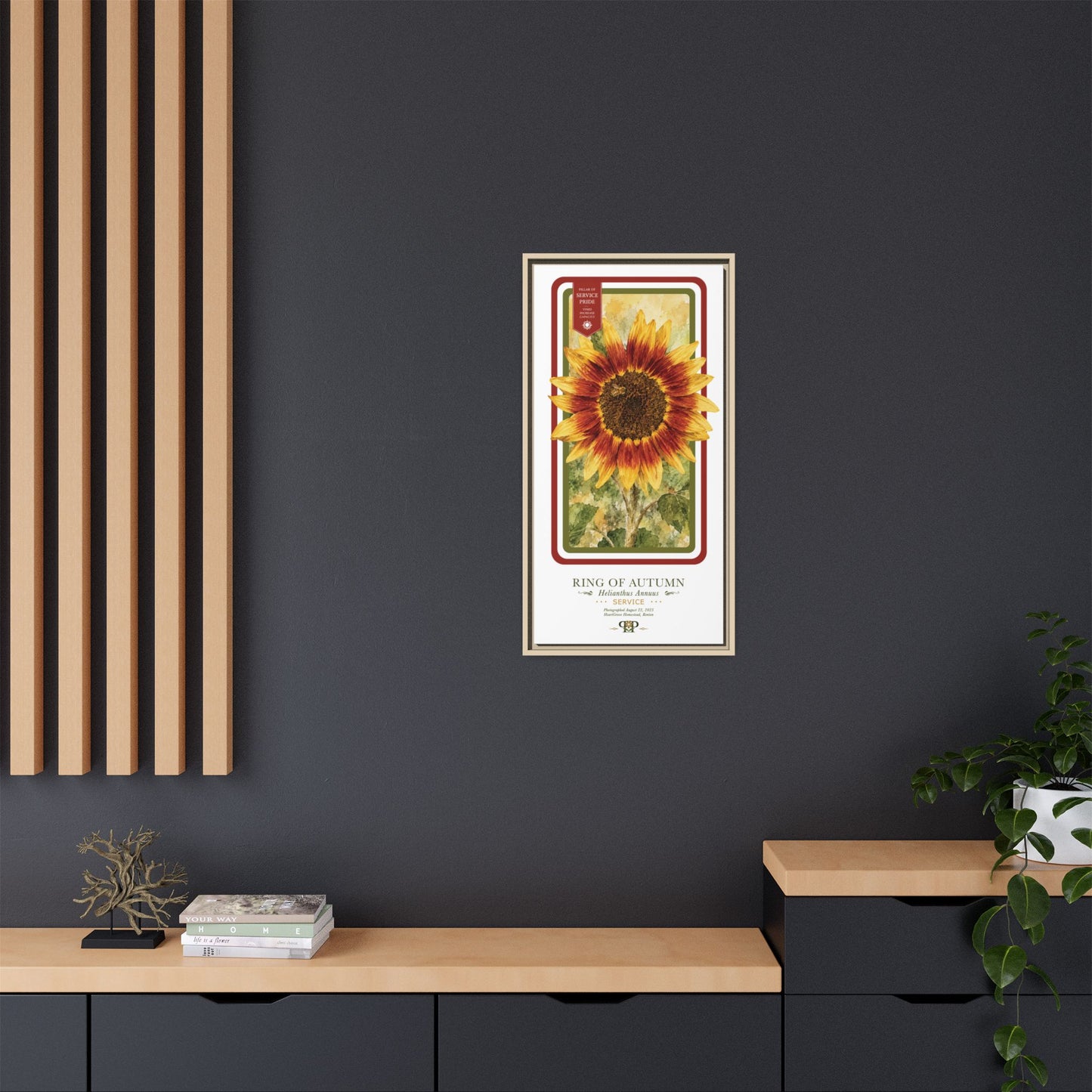 Framed “Service” Ring of Autumn Sunflower Botanical Wall Art