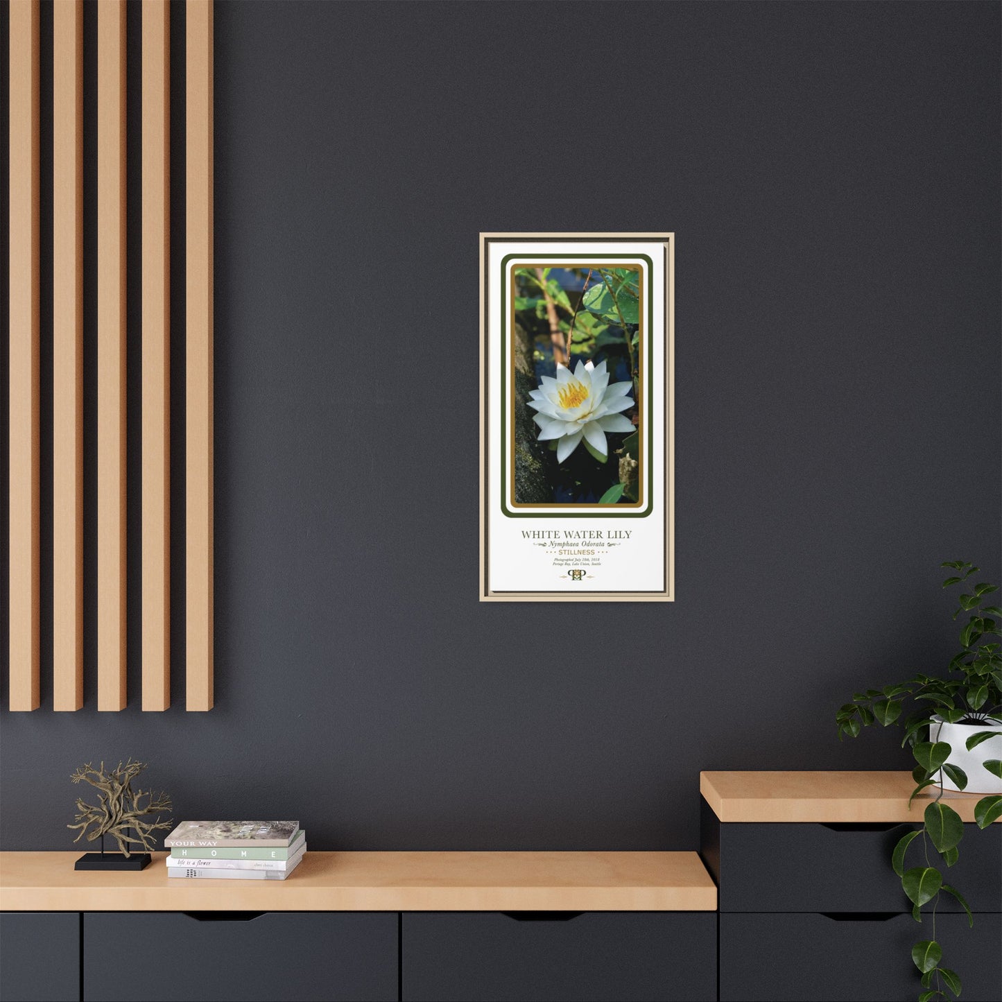 Framed "Stillness" White Water Lily Botanical Wall Art - "PRIDE, PLANTED: ROOTED IN WORTH" COLLECTION