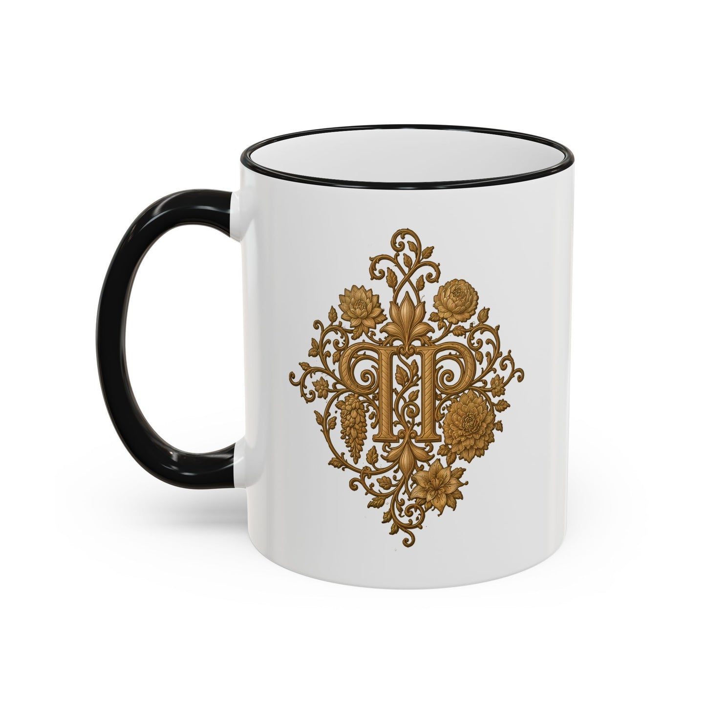 Pride, Planted. Gold Blooming Crest Mug — Accent Rim & Handle Ceramic Coffee Cup (11oz, 15oz)