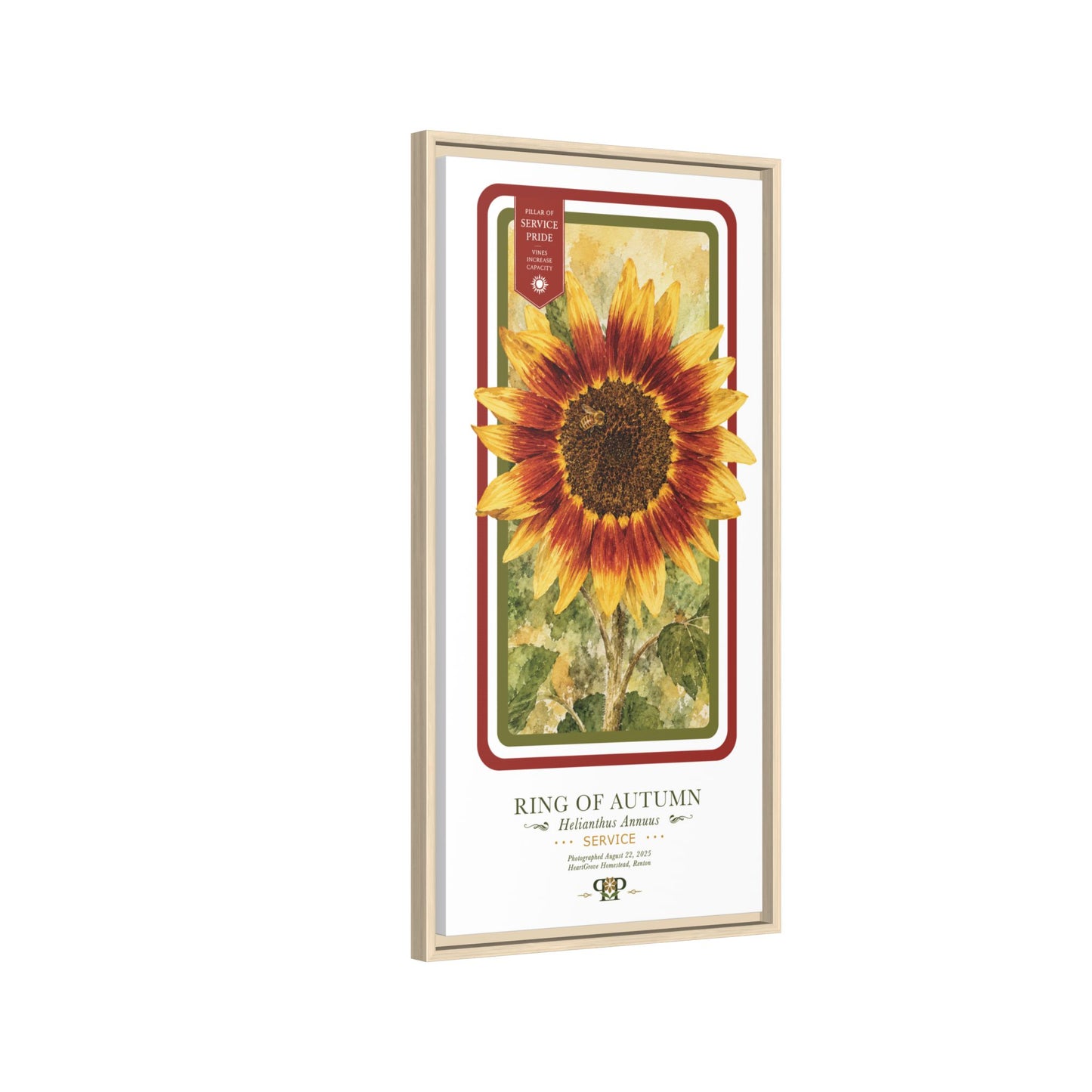 Framed “Service” Ring of Autumn Sunflower Botanical Wall Art