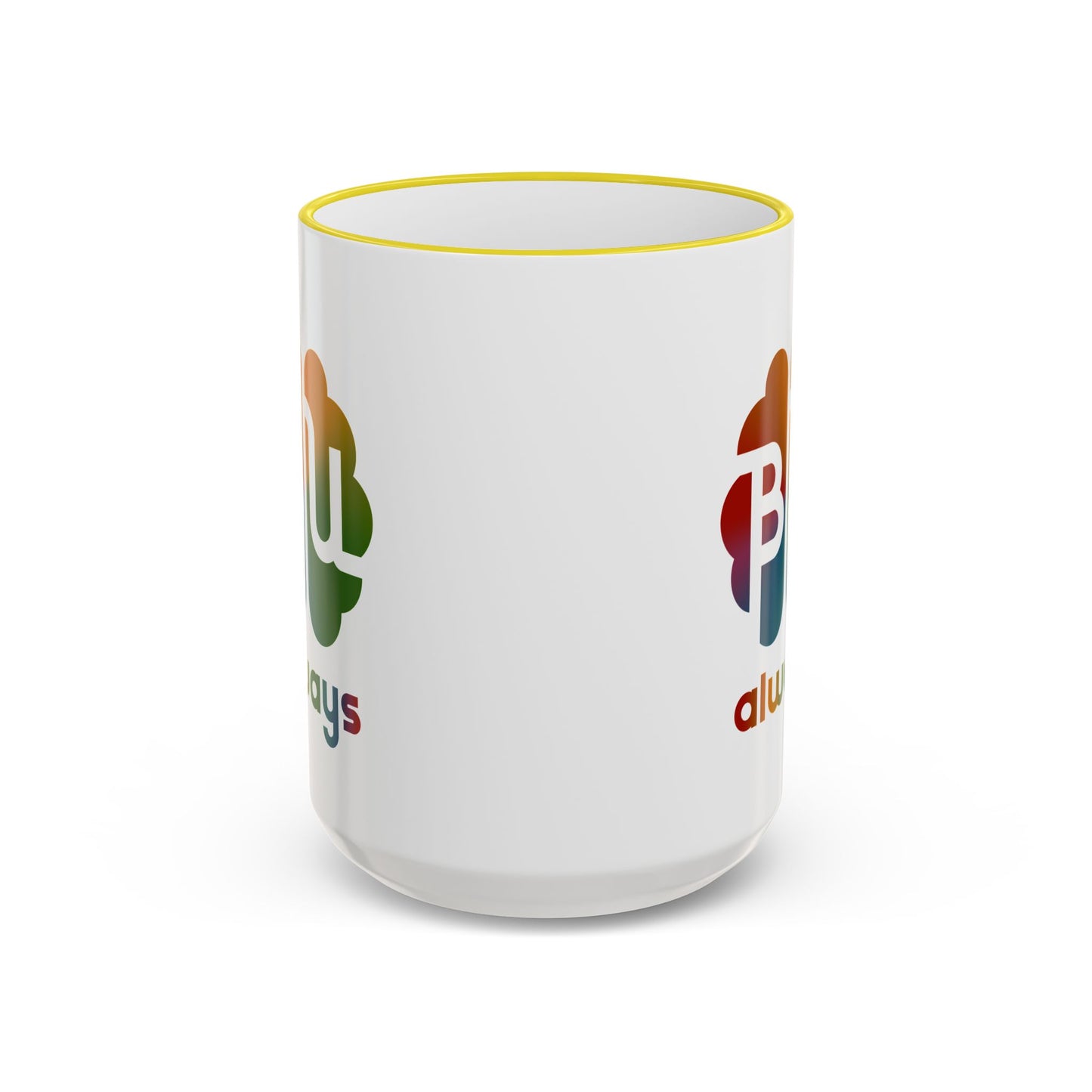 Always BU 15oz Accent Rim & Handle Mug — 'Be You' Rainbow Brain Ceramic Coffee Cup