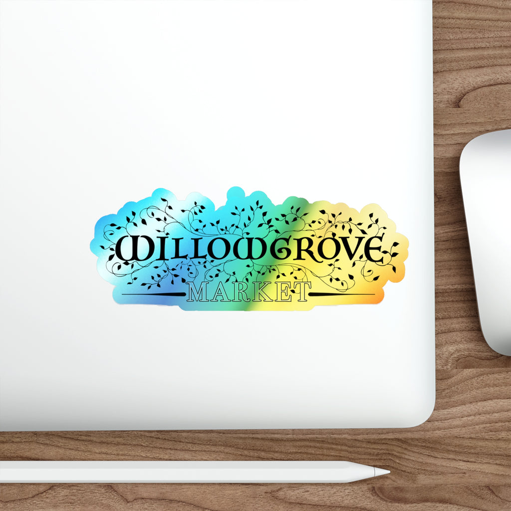 Willowgrove Market: Logo (Iridescent Vinyl, Weatherproof). — Holographic Die-Cut Sticker
