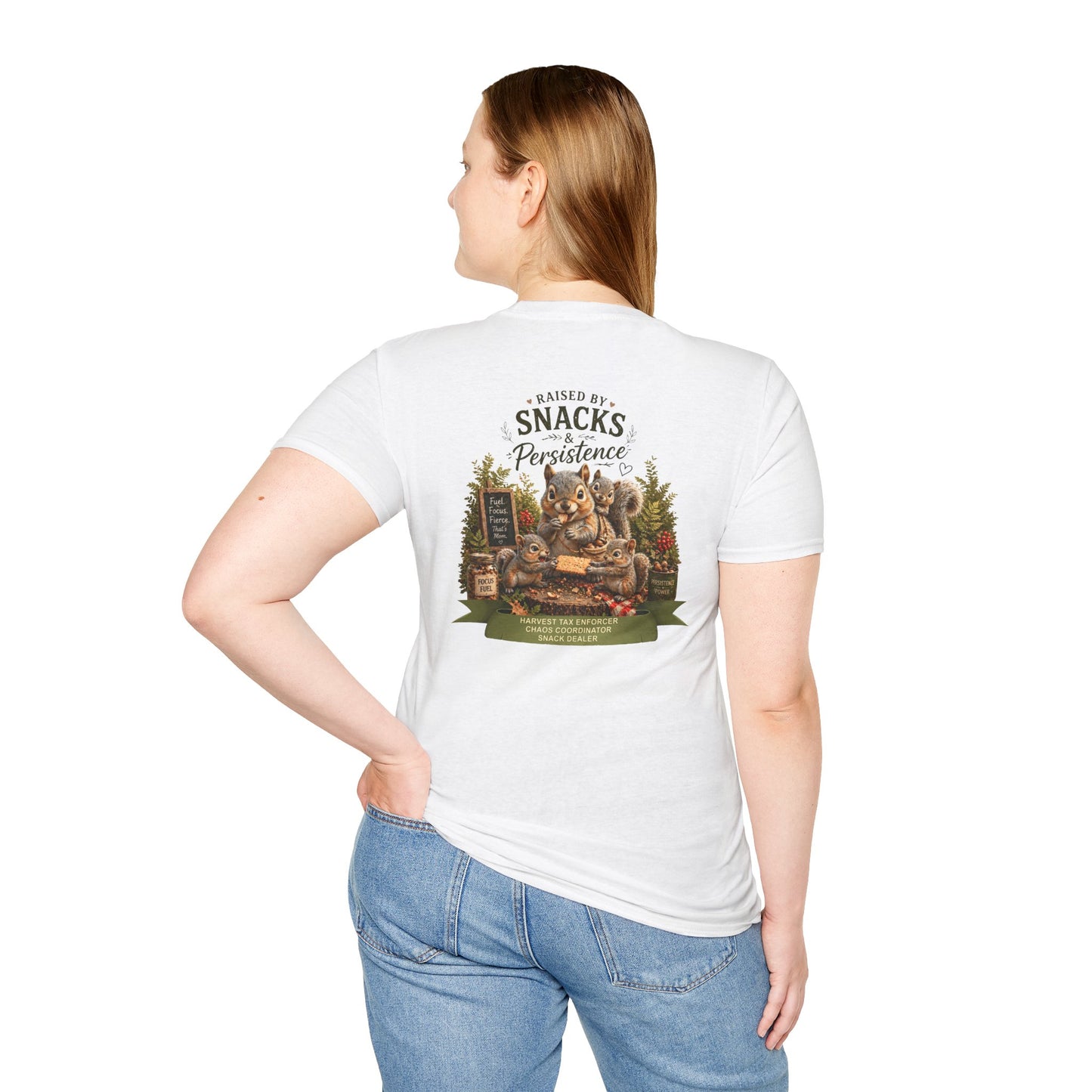 Raised by Snacks & Persistence T-Shirt — Funny Relatable Casual Tee