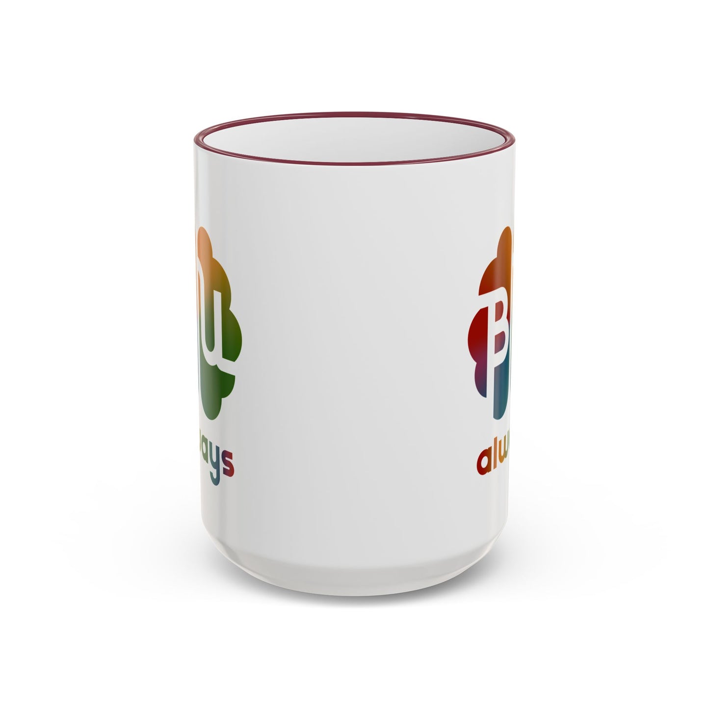 Always BU 15oz Accent Rim & Handle Mug — 'Be You' Rainbow Brain Ceramic Coffee Cup