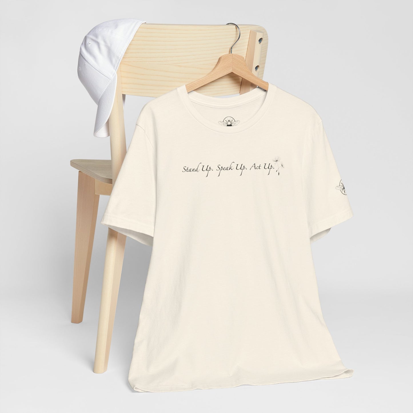 Dandelion & Bees Tee — “Stand Up. Speak Up. Act Up.” Floral Graphic Tee