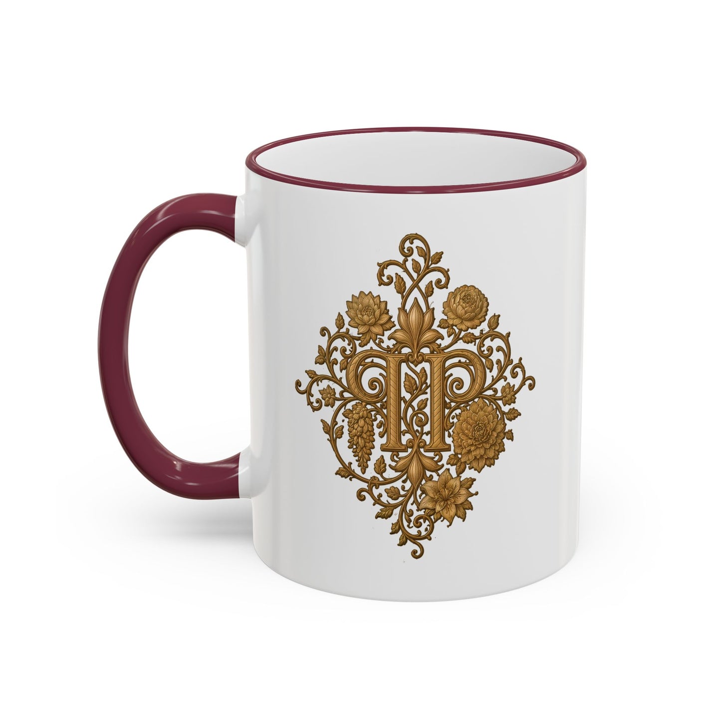 Pride, Planted. Gold Blooming Crest Mug — Accent Rim & Handle Ceramic Coffee Cup (11oz, 15oz)