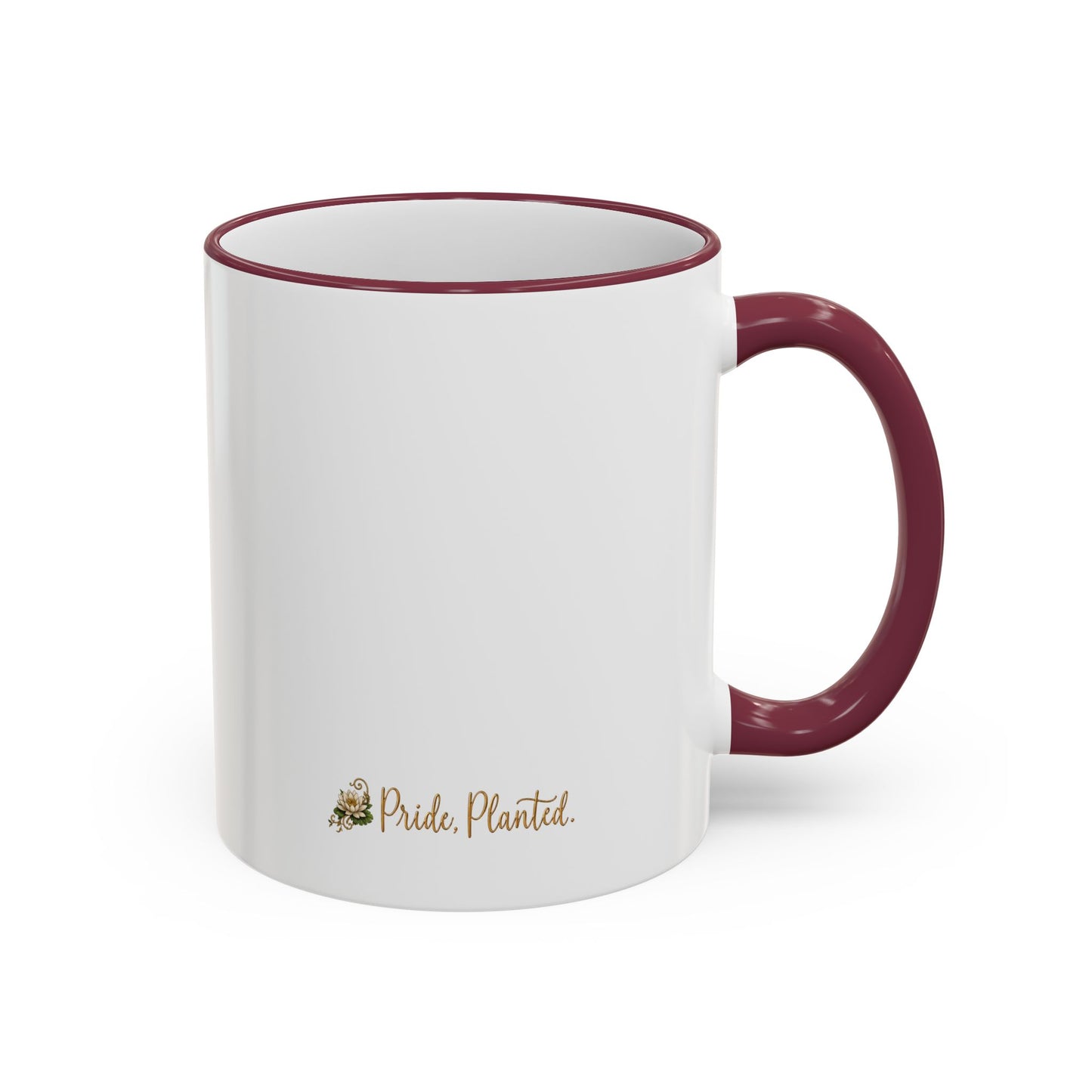 Pride, Planted. Gold Blooming Crest Mug — Accent Rim & Handle Ceramic Coffee Cup (11oz, 15oz)