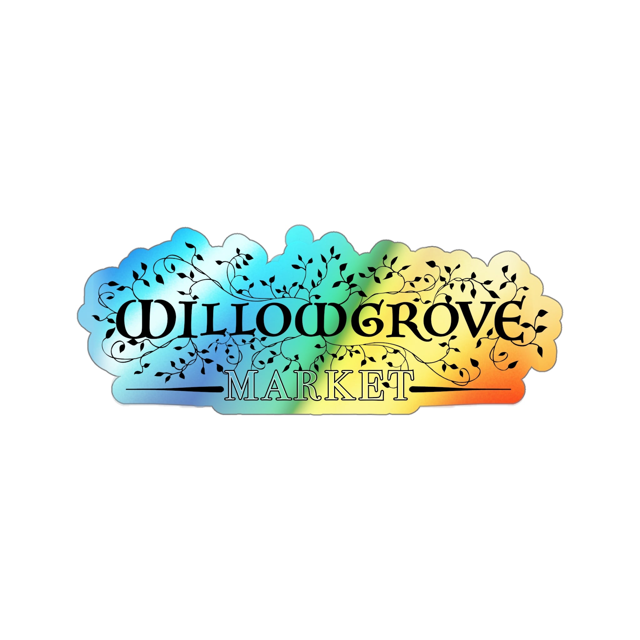Willowgrove Market: Logo (Iridescent Vinyl, Weatherproof). — Holographic Die-Cut Sticker