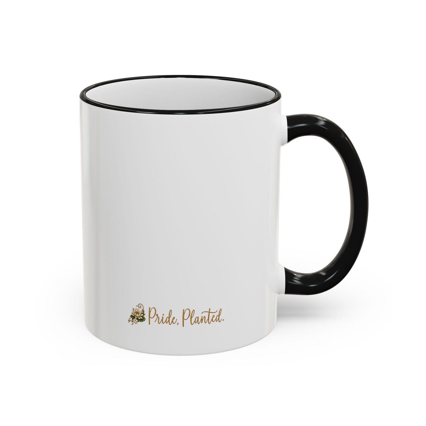 Pride, Planted. Gold Blooming Crest Mug — Accent Rim & Handle Ceramic Coffee Cup (11oz, 15oz)