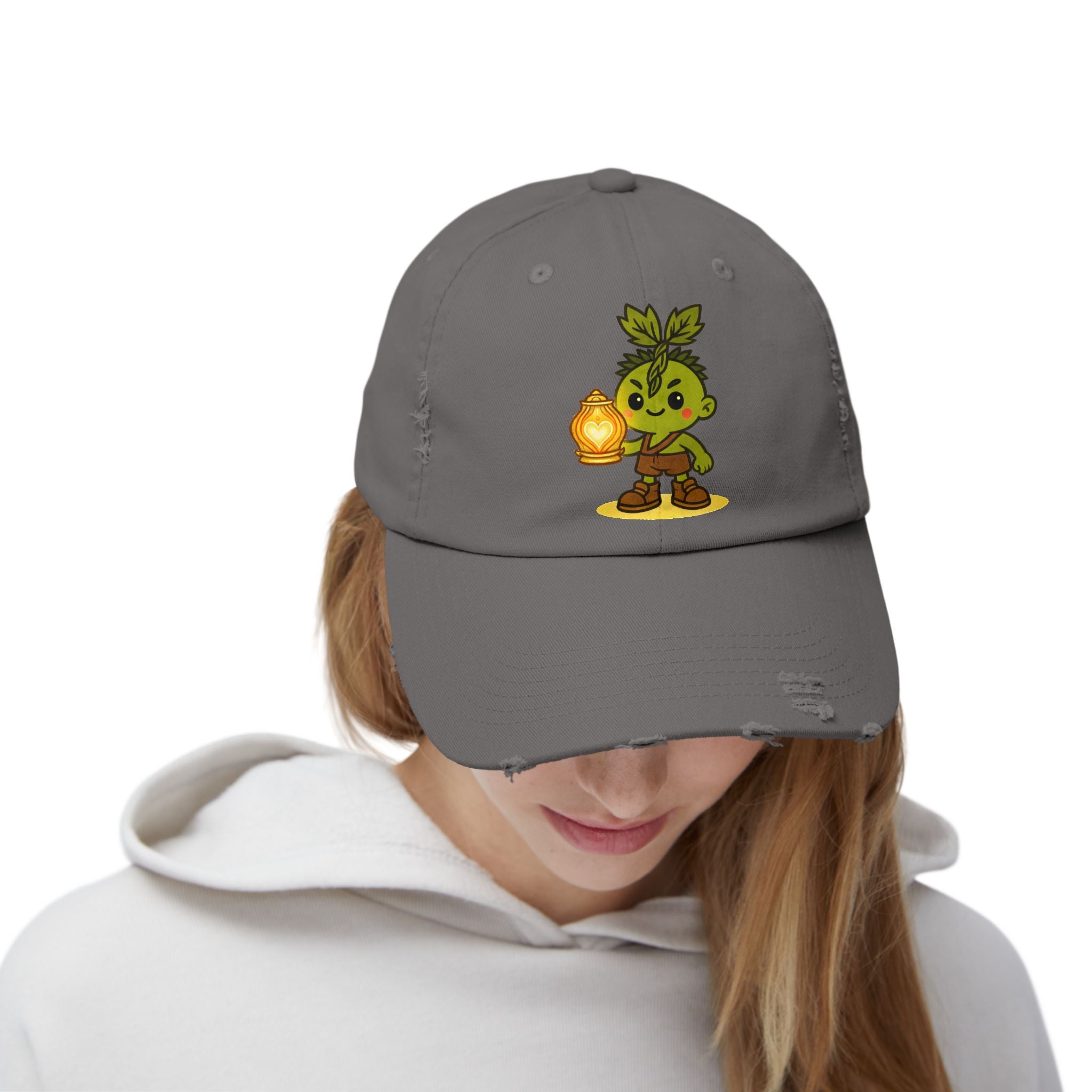 Heartlight Collection - Distressed Cap — Cute Sprout Lantern Graphic Hat