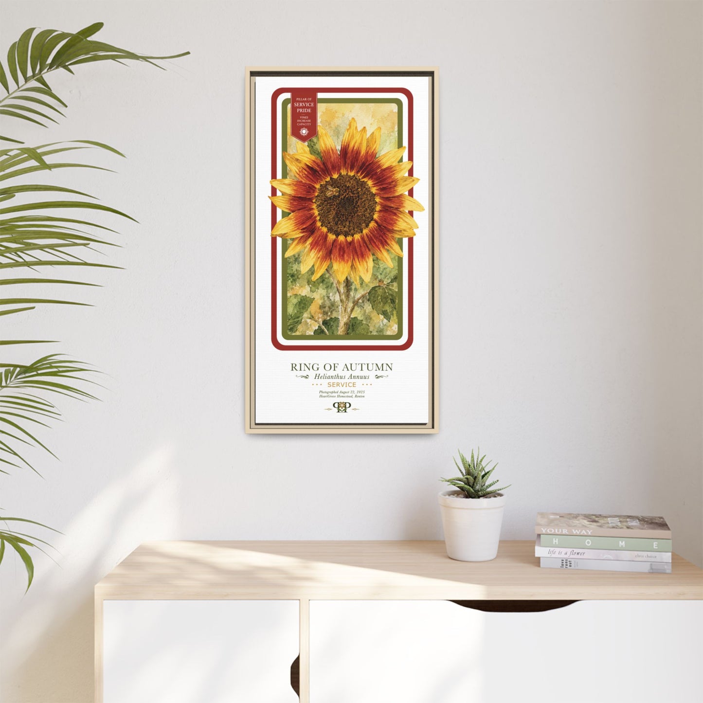Framed “Service” Ring of Autumn Sunflower Botanical Wall Art