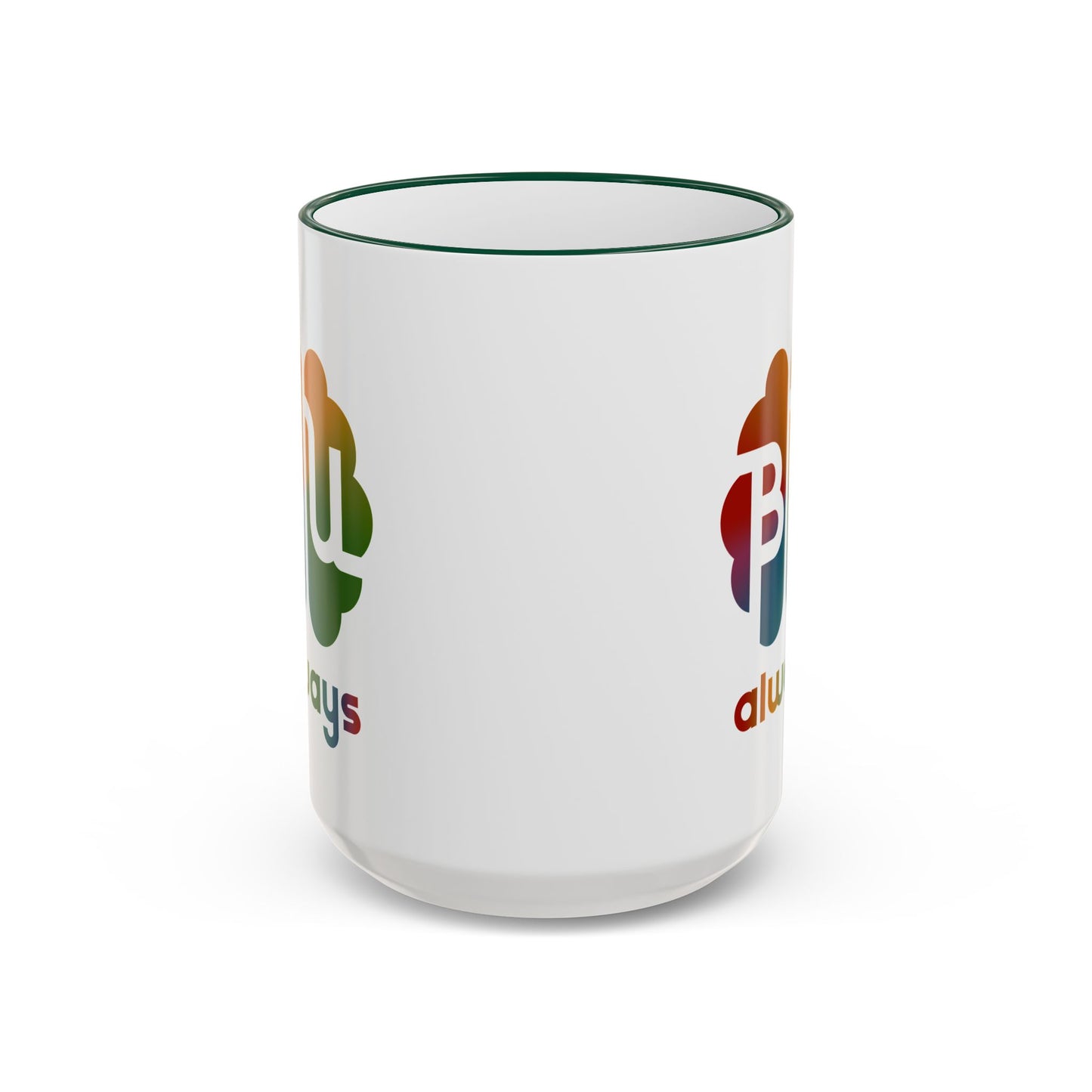 Always BU 15oz Accent Rim & Handle Mug — 'Be You' Rainbow Brain Ceramic Coffee Cup