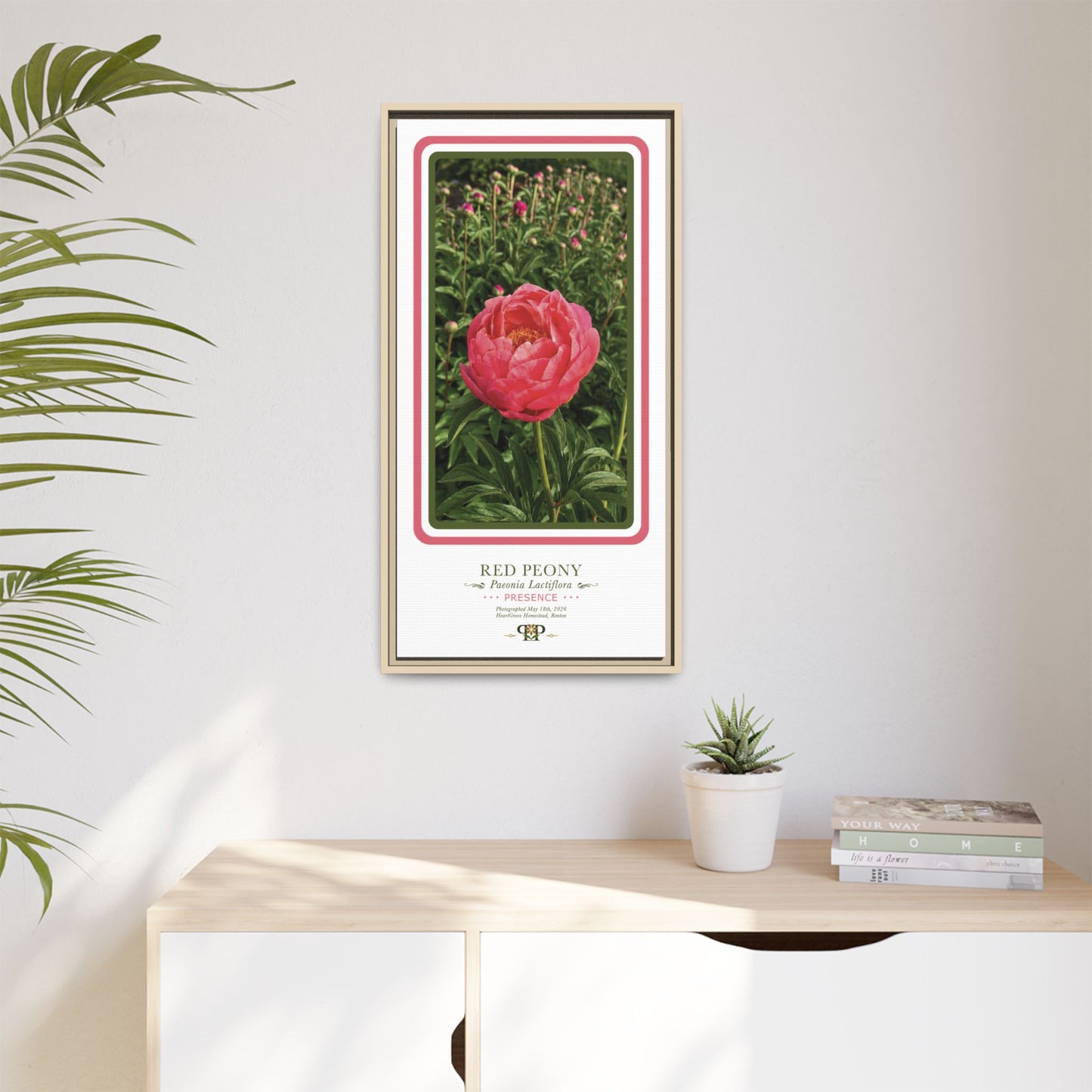 Framed “Presence” Red Peony Botanical Wall Art - “PRIDE, PLANTED: ROOTED IN WORTH” COLLECTION