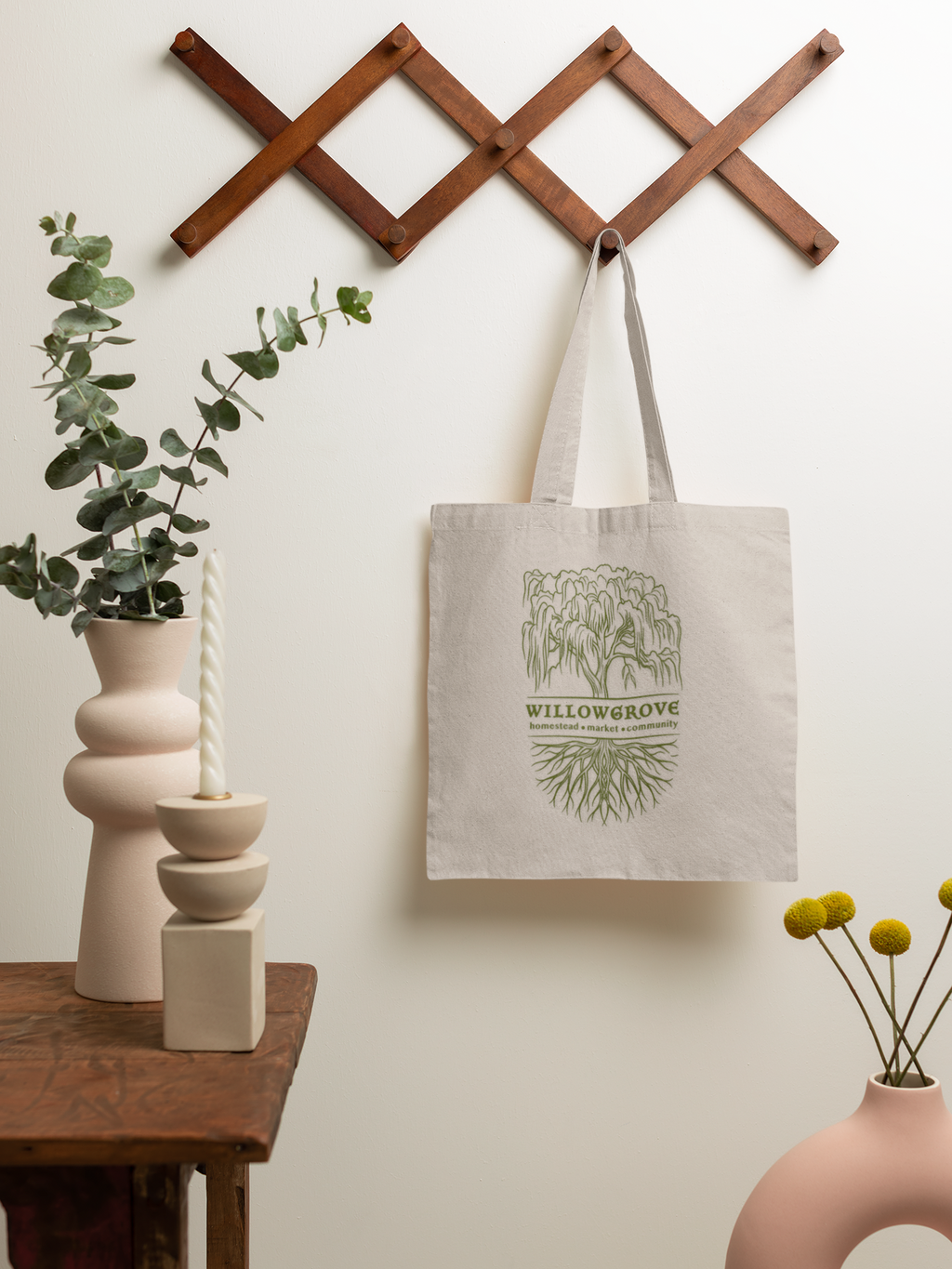 Willowgrove Botanical Tote Bag — Cotton Canvas Market Tote