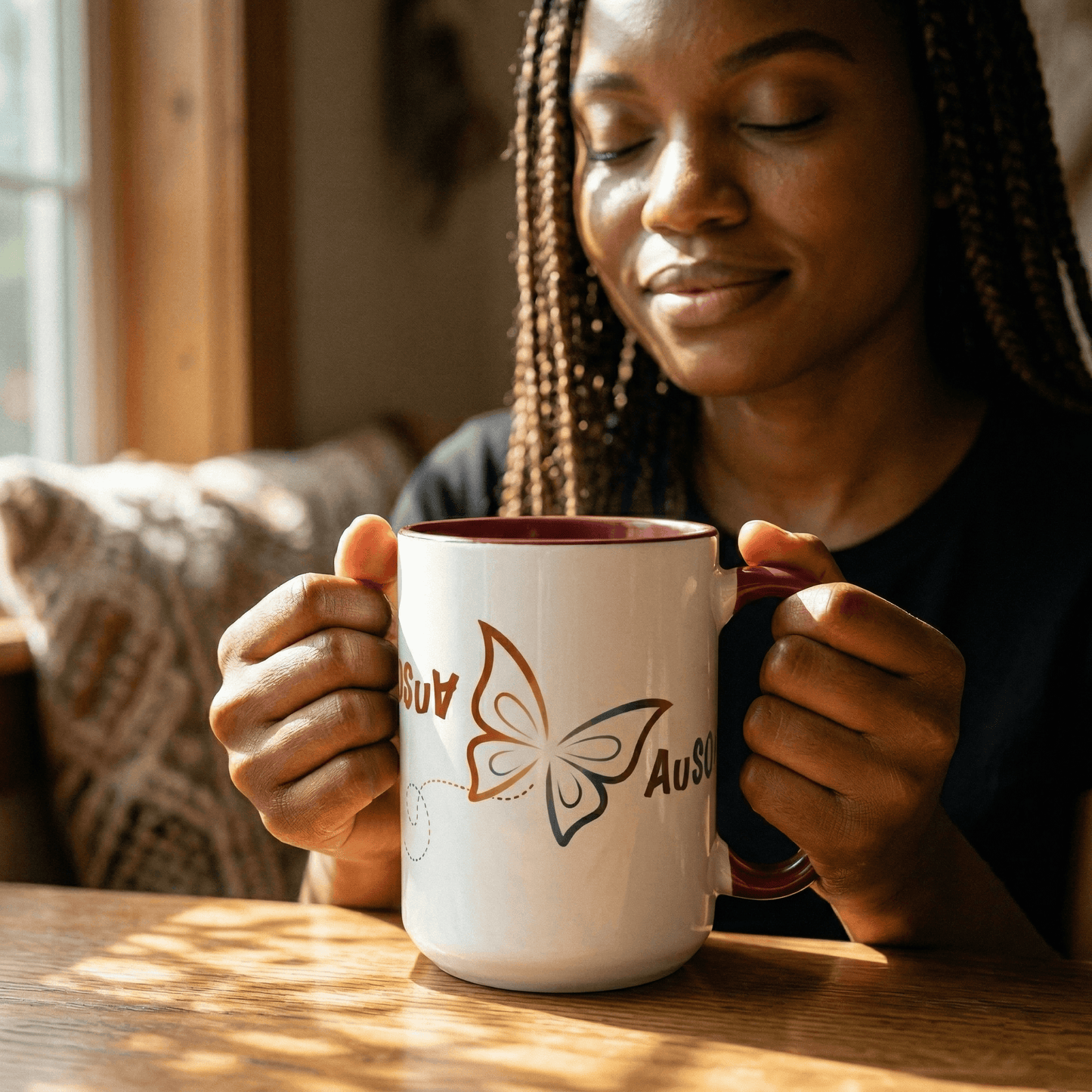 Be AuSome Butterfly Accent Rim Mug — Colorful Self-Devotion Coffee Cup (15oz)
