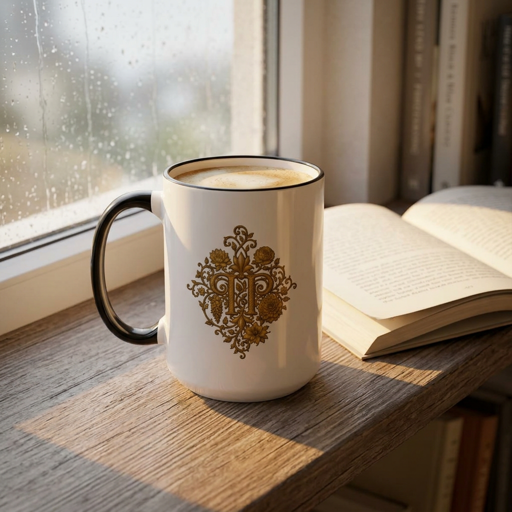Pride, Planted. Gold Blooming Crest Mug — Accent Rim & Handle Ceramic Coffee Cup (11oz, 15oz)