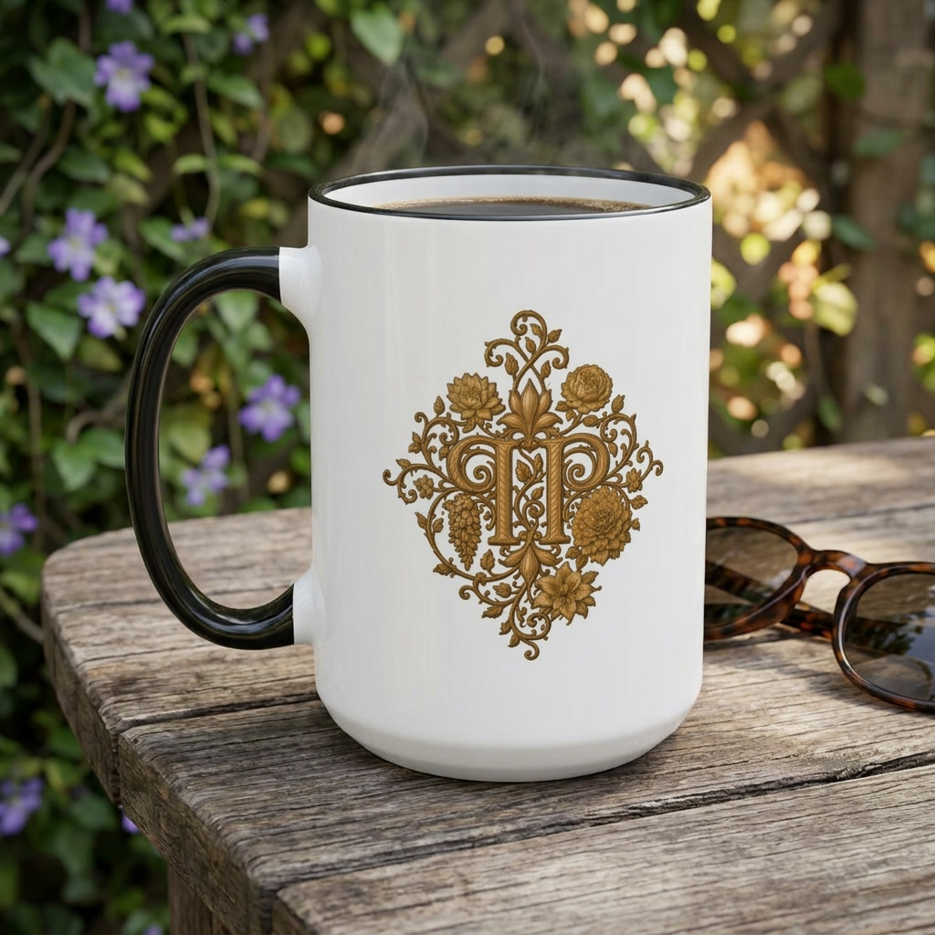 Pride, Planted. Gold Blooming Crest Mug — Accent Rim & Handle Ceramic Coffee Cup (11oz, 15oz)