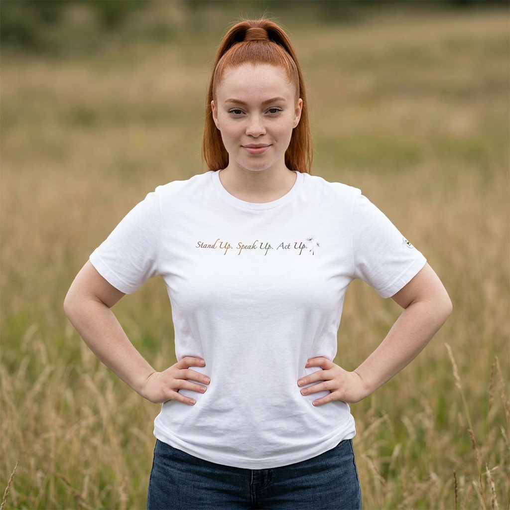 Dandelion & Bees Tee — “Stand Up. Speak Up. Act Up.” Floral Graphic Tee