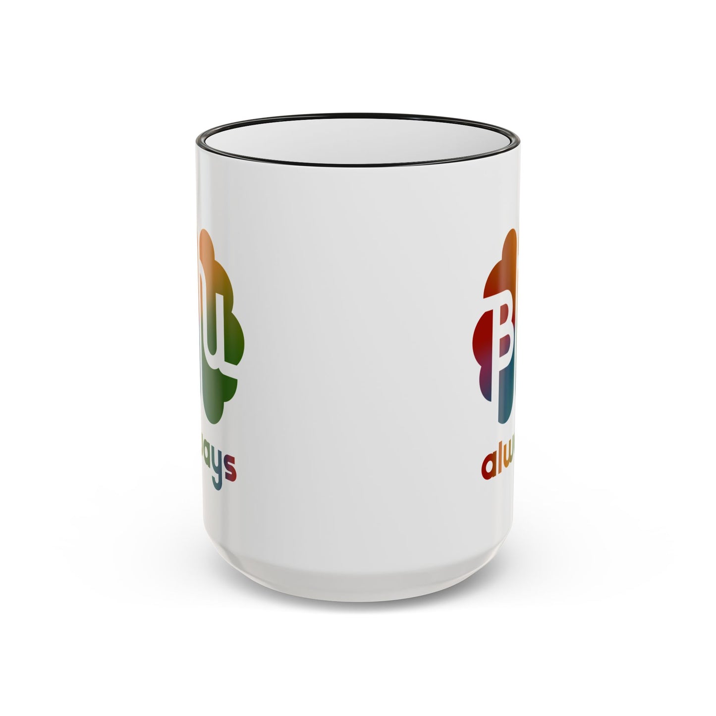 Always BU 15oz Accent Rim & Handle Mug — 'Be You' Rainbow Brain Ceramic Coffee Cup