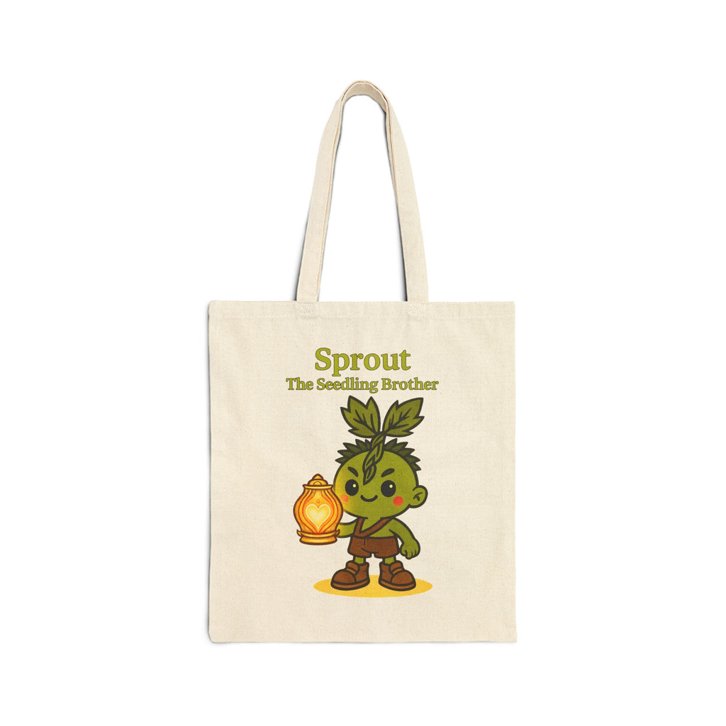 Sprout The Seedling Brother Tote Bag — Cute Plant Character Canvas Tote with Lantern Artwork