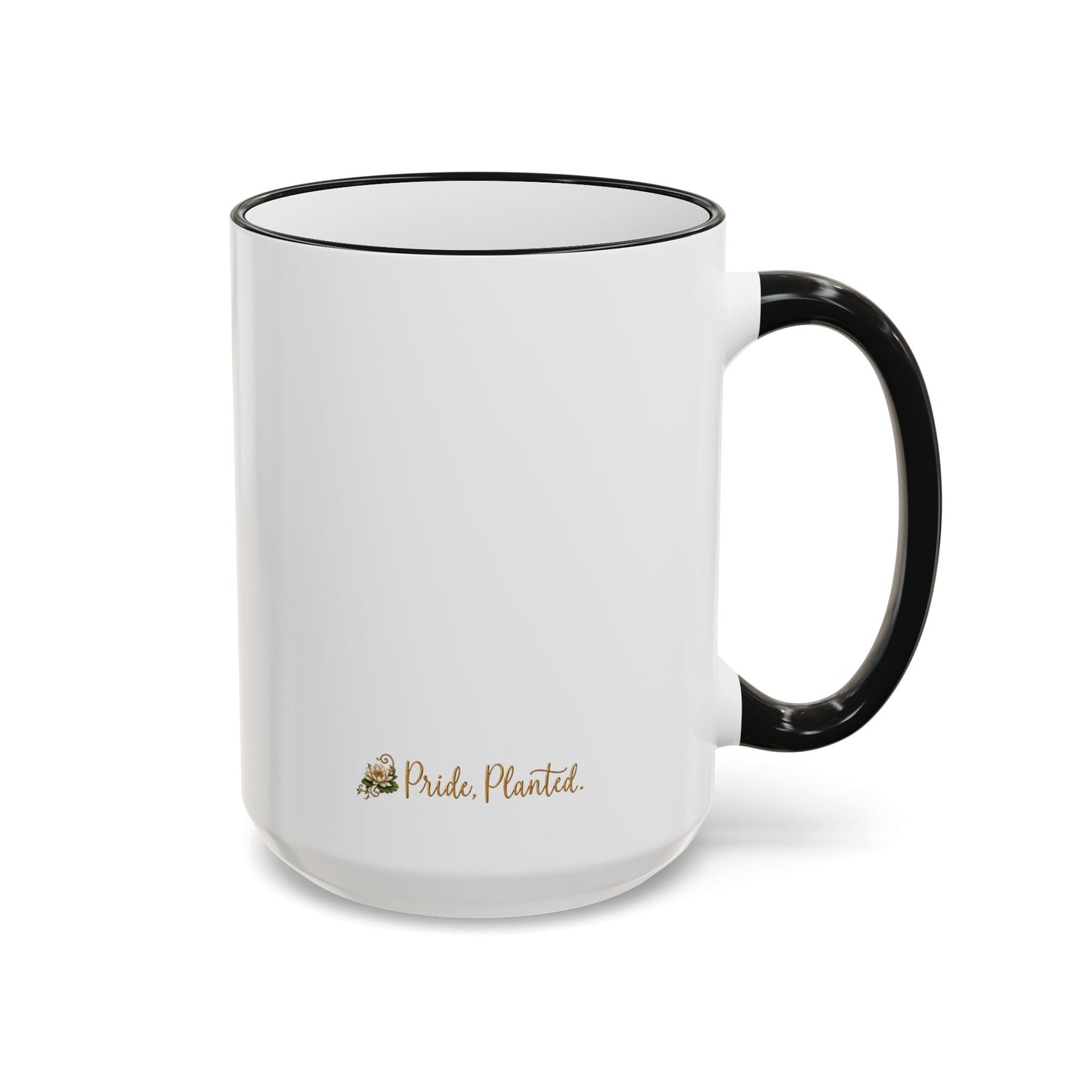 Pride, Planted. Gold Blooming Crest Mug — Accent Rim & Handle Ceramic Coffee Cup (11oz, 15oz)