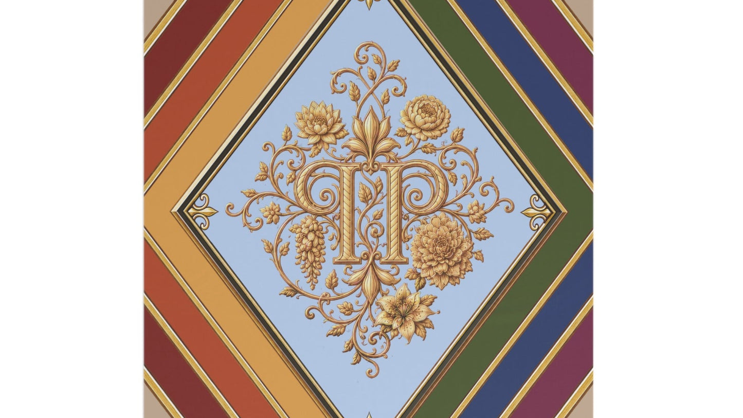 "PRIDE,PLANTED.": Heraldic House Banner — Monogram Floral Diamond Garden Flag