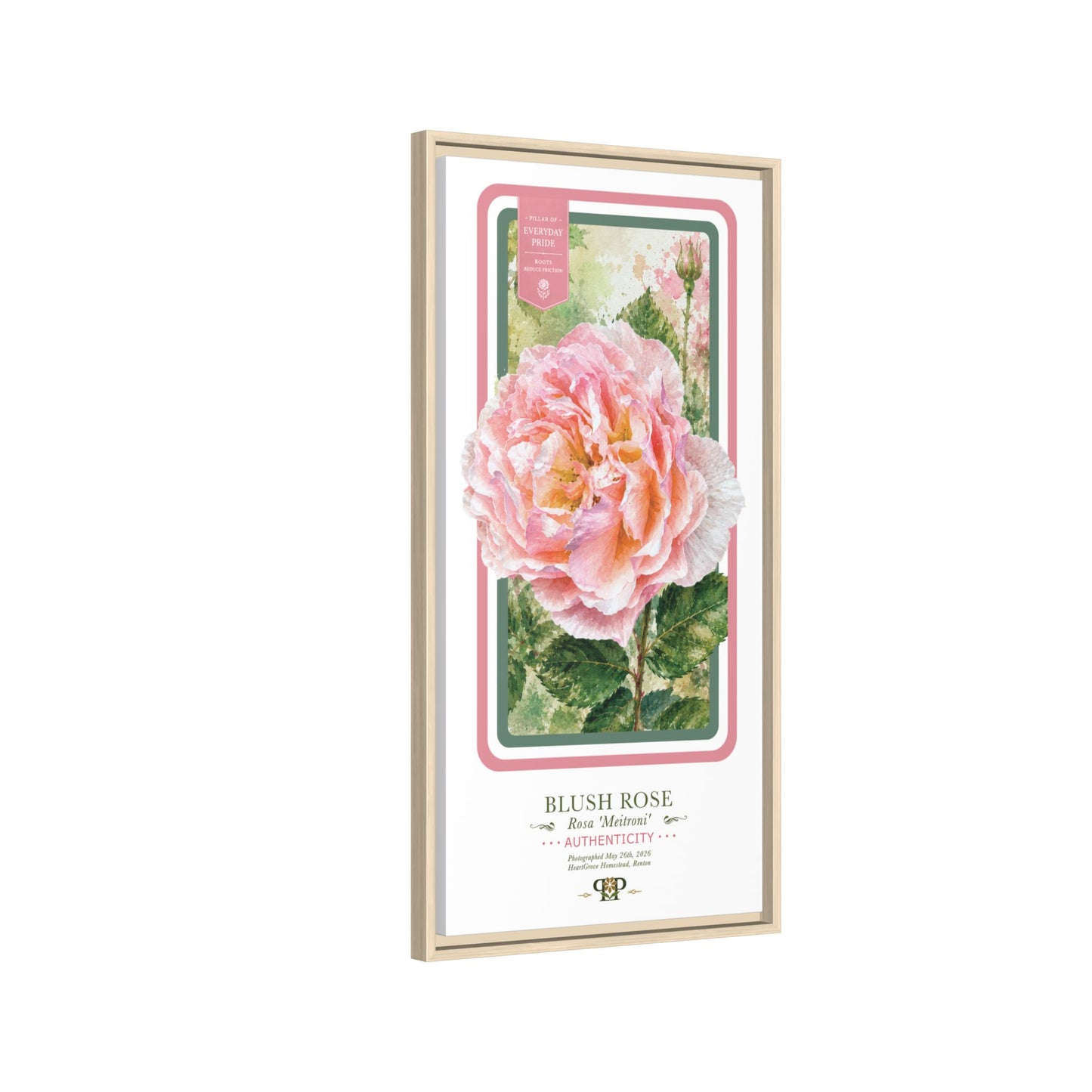 Framed “Authenticity” Blush Rose Botanical Wall Art  “PRIDE, PLANTED: ROOTED IN WORTH” COLLECTION