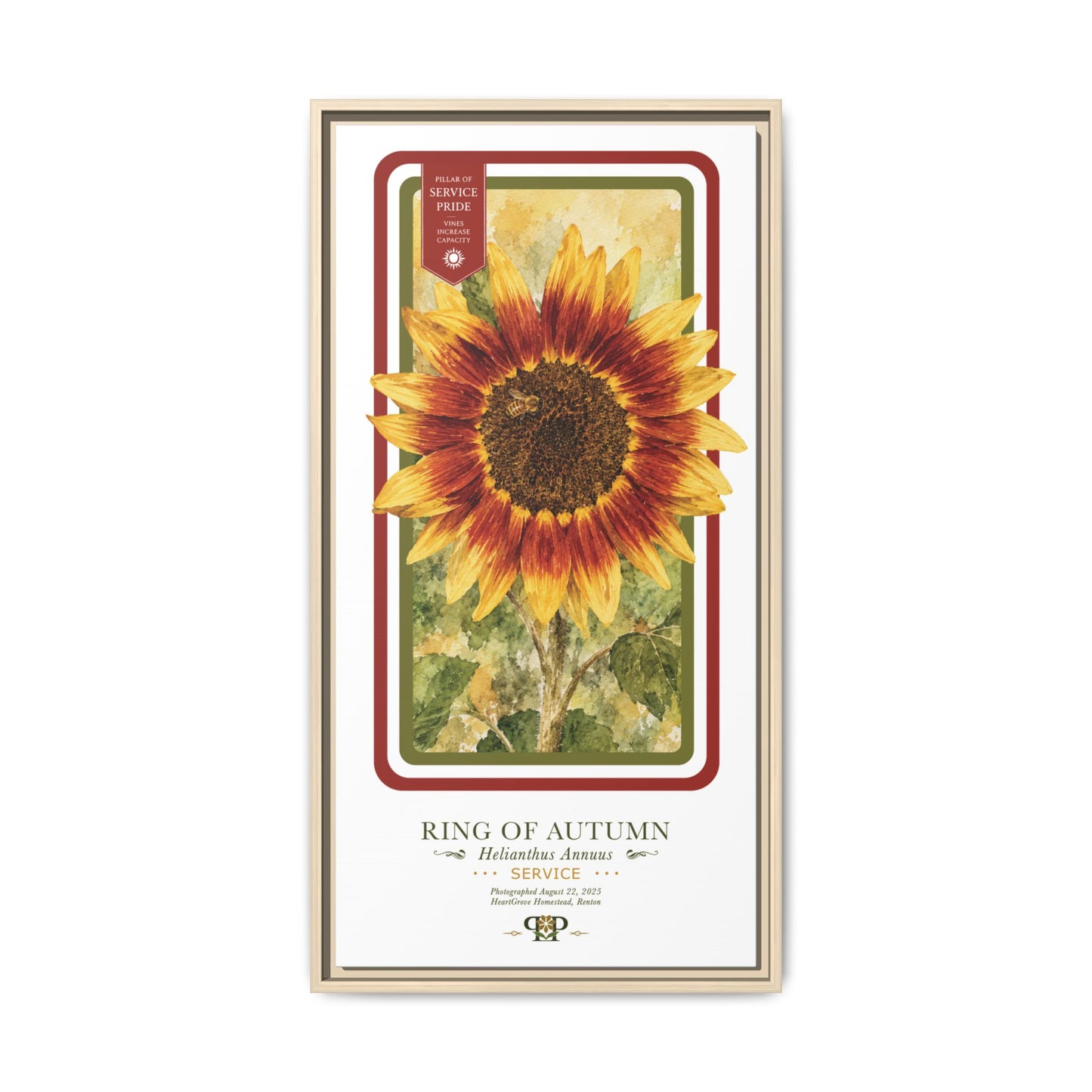 Framed “Service” Ring of Autumn Sunflower Botanical Wall Art
