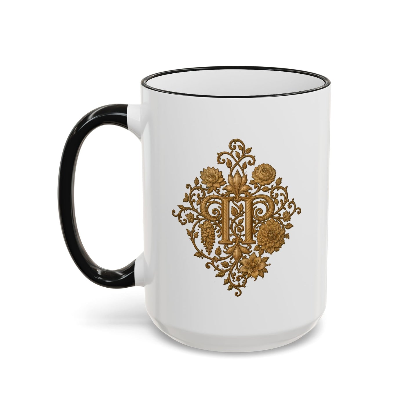 Pride, Planted. Gold Blooming Crest Mug — Accent Rim & Handle Ceramic Coffee Cup (11oz, 15oz)