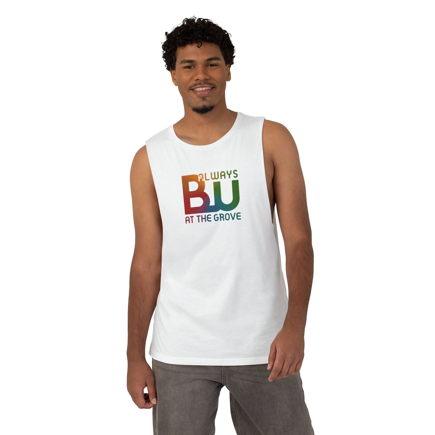 Always BU at the Grove Raw Edge Tank — BU Front & Circular Back Print Tank